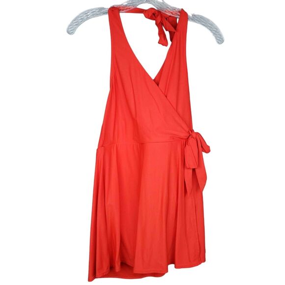 J. Crew Red Halter Neck One Piece Swimsuit Size 8 Wrap Front Bathing Suit Beach - Picture 1 of 8
